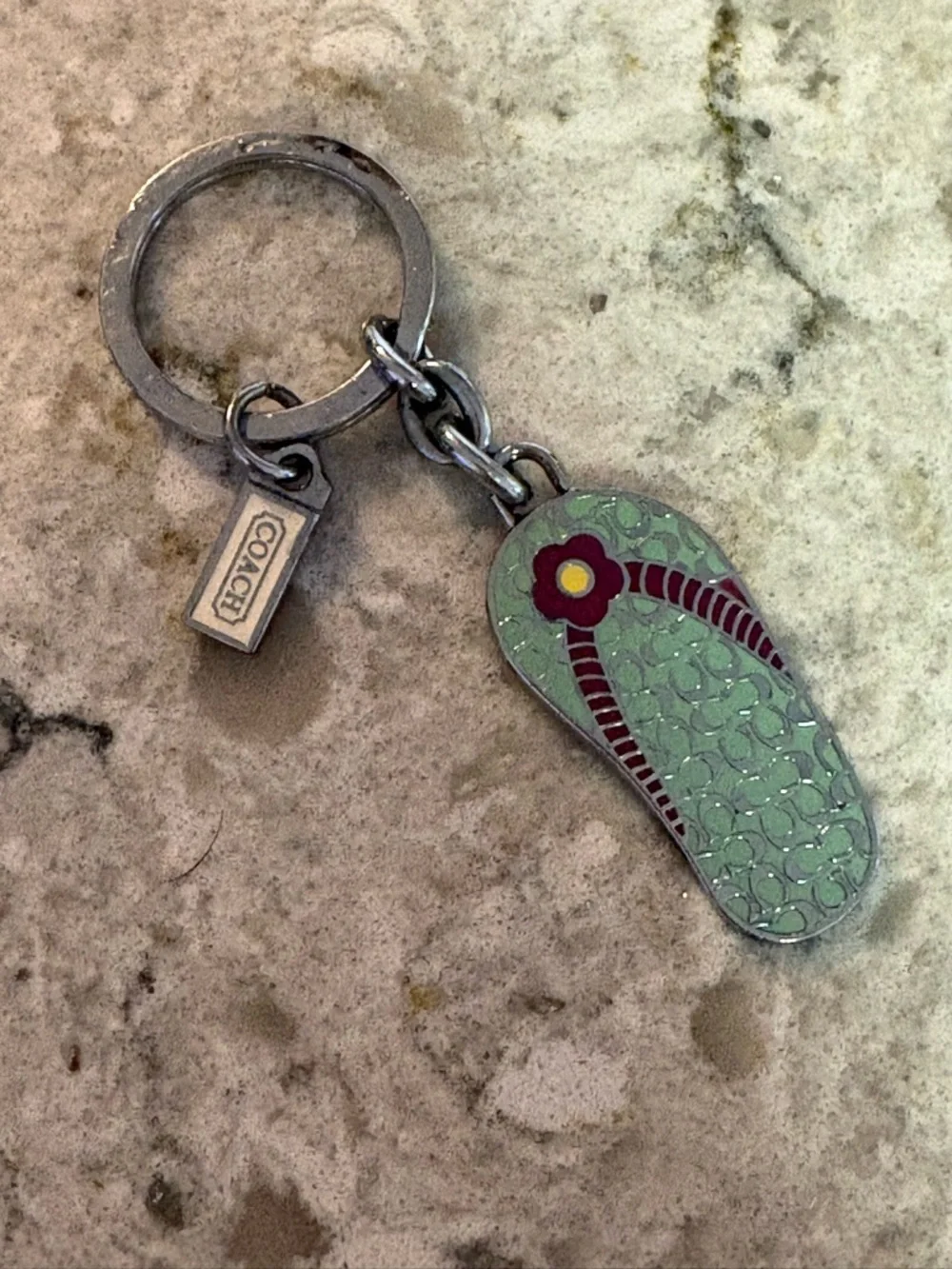 Vintage Y2K Coach Mint Green & Burgundy Flip Flop Keychain Charm